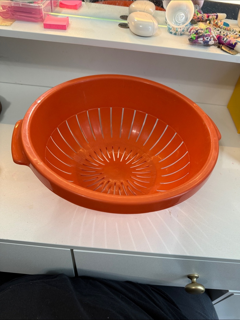 Bright Orange Plastic Kitchen Colander with Side Handles